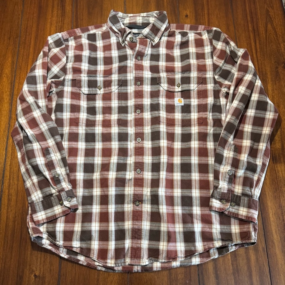 Carhartt Men’s Loose Fit Midweight Chambray‎ Long Sleeve Shirt Size Large Brown